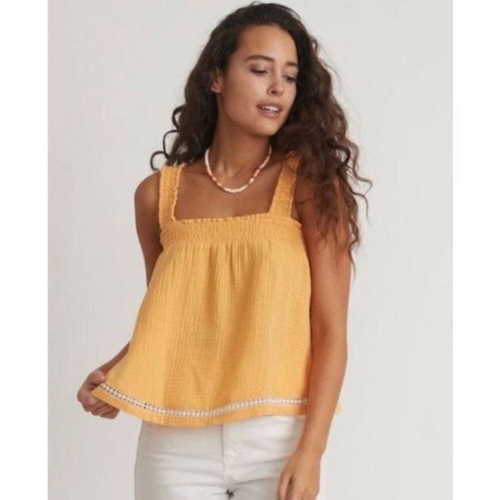 MARINE LAYER Tank Top Harlow Square Neck Babydoll Boho Smock Orange Large‎